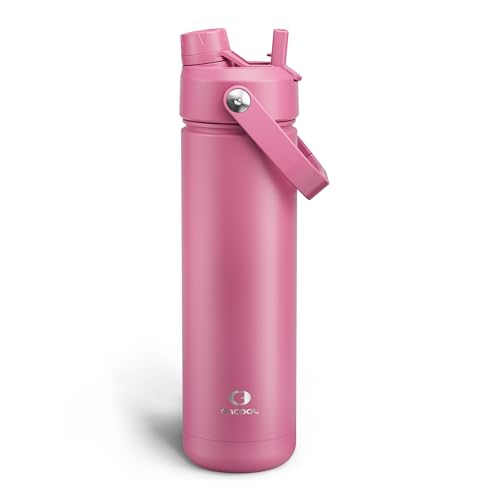 Image of ENCOOL Insulated Water Bottle with Straw Stainless Steel Water Bottle, Leak-Proof, BPA-Free, Double Wall Vacuum Keeps Cold for 24 Hours for Sports, Travel, School (26 oz, Turkish Rose)