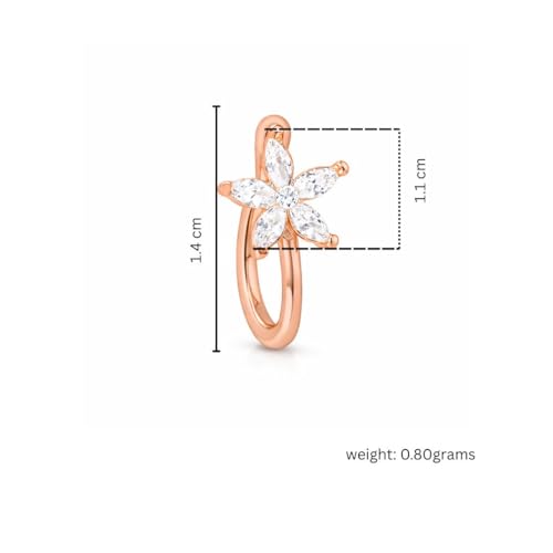 Image of Nilu's Collection Rose Gold American Diamond Non Piercing Nose Pin for Women | Elegant Flower Nose Stud | Minimal Clip-On Nose pin | Anti-Allergy | Anti-Tarnish | Office Wear | Daily Wear | office Wear | Non Piercing