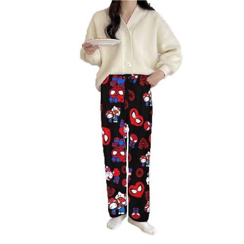 Pantalon Spiderman y2k pour femme, pantalon large, bas de pyjama, pantalon décontracté, pantalon long droit, pantalon de relaxation, bas de pyjama confortable anime, pantalon long et léger, Noir , L