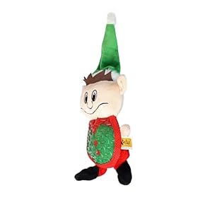 DINGO Plush Elf Dog Toy with Green Hat and Sewn-in Squeaker, Funny for Dog Training, Fetch, Play, Reward, Flat Toy 34 cm Long, Multicolor 17473