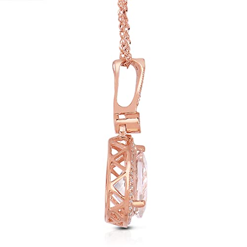 14K Rose Gold Genuine Morganite 1-5/8Ct Pear Shape with Diamond Drop Pendant Necklace2