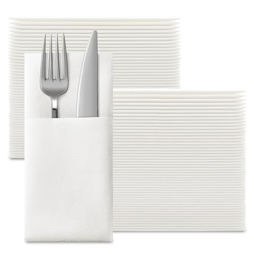 Servilletas blancas con tacto de lino y alojamiento para cubertería