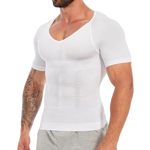 T-shirt compression homme col V pour corriger la posture et aplatir le ventre