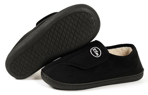 ChayChax Women Men Wide Adjustable Diabetic Slippers Faux Fur Lined House shoes Warm Comfy Non Slip Indoor Outdoor Slippers