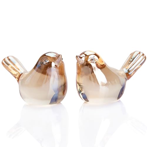 Reyife Small Bird Figurines Home Decor Glass Crystal Bird Statue Modern Style Decorative Ornaments for Living Room, Bedroom, Farmhouse, Office Desktop, Book Shelf, Coffee Table, Cabinets (Gold)
