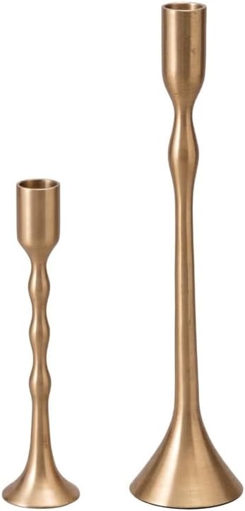 P•TAL 100% Pure Brass Taper Candle Holder Set of 2 | Handcrafted Golden Candlestick for Table Centerpiece, Wedding & Fireplace Mantel Décor | Fits Standard Taper & LED Candles | 2.5 x 10 Inch