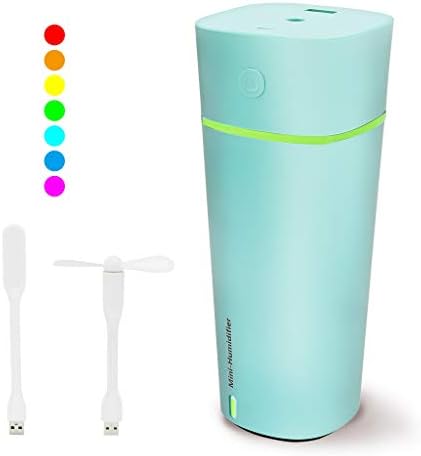 NUMIFUN Small Humidifiers Mini Humidifier with 7 LED Warm Lights Portable Personal Humidifier Quiet for Bedroom Travel Home Office Plants Baby (Blue-2pcs, 240ML)