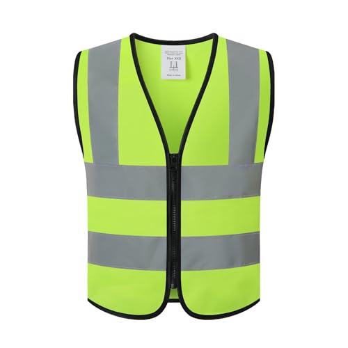 HATAUNKI Kids Safety Vest, Reflective Vest with Front Closure, High Visibility Reflective Vest for Fancy Dress, Running, Cycling, Yellow-ht18, Small