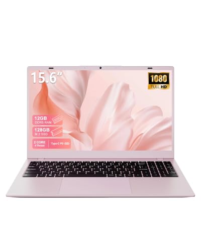 Image of 2026 Pink Laptop, Pentium Gold 6500Y Processor(Up to 3.4 GHz),12GB RAM 128GB SSD,15.6 Inch FHD IPS Display, 5000mAh Battery,Type-C,Portable Laptops Computer for Business Office