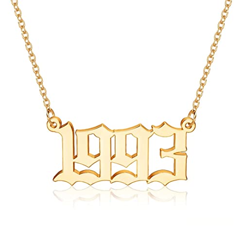 M MOOHAM Birth Year Necklace for Women, Gifts for Teen Girls Gold 1993 Necklace Old English Birth Year Number Pendant Necklace for Women Birthday Gifts