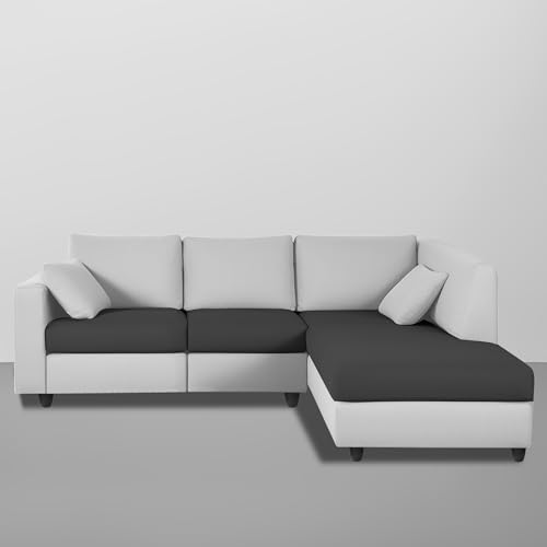 Image of Florian RHS 4 Seater L Shape Sofa Set for Living Room (Black Grey Fabric) Premium Fabric Sofa