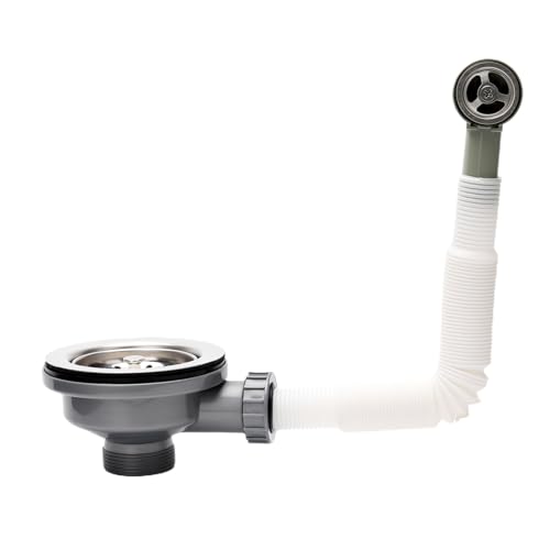 SopimusZ 114mm Ablaufgarnitur spüle,Küchenspüle-Ablauf-Set,siphon küchenspüle mit überlauf,Edelstahl Siebkorbventil mit Überlauf (Rund)