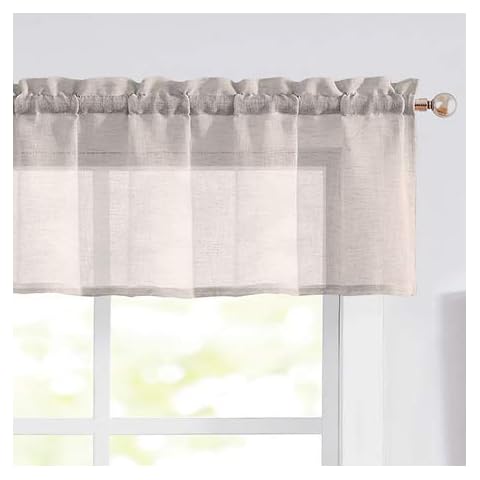 Fragrantex Faux Linen Sheer Valance Curtain for Window Kitchen Curtain 60" W x 15" L,1 Panel Rod Pocket Small Window Topper for Cafe/Bathroom/Basement/Bay Window Cover