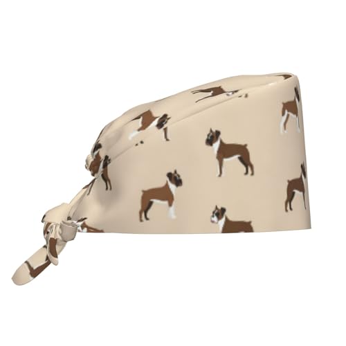 Adjustable Working Caps with Sweatband Boxer Dog Lover Pet Scrub Cap for Women/Men