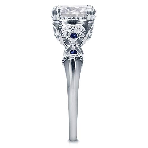Kobelli Antique Style Cushion-cut Moissanite (GH) Engagement Ring with Blue Sapphire 1-3/4ct TGW 14k White Gold4