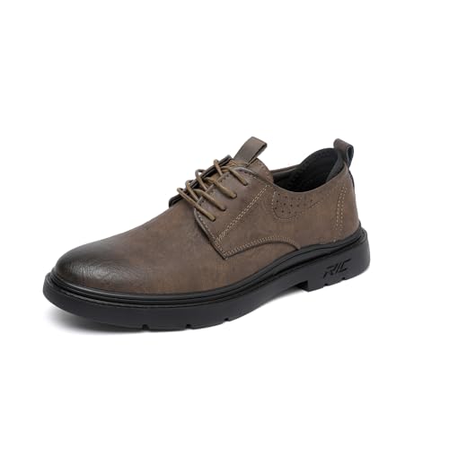 WUIWUIYU Derby Oxford Homme Lacets Dressing Chaussure Ville Costume Chaussure Ville Casual -Brun 41