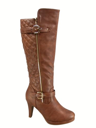 TZ Zone-6 Women's Knee High Fashion Stiletto Heeled Round Toe Platform High Heel Boots