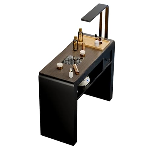 DEOPXF ネイル サロン デスク ネイルメイク作業台 引き出し 電源コンセント ライト 掃除機を備えた二重層収納設計 丸みを帯びた角のデザイン マニキュアテーブル 法人様向け 社長デスク 会議テーブル 金属フレーム 安定性 耐久性 強力な耐荷重性(椅子