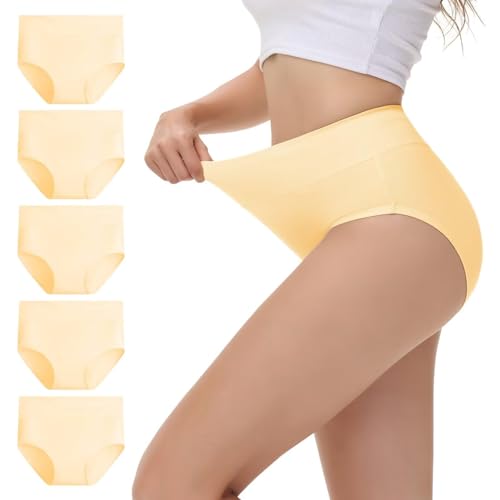 NUOZA Mutande Donna Cotone Vita Alta Intimo Culotte Donna Underwear Elastico Traspirante Mutandine Post Parto Pancia Piatta Briefs Beige S