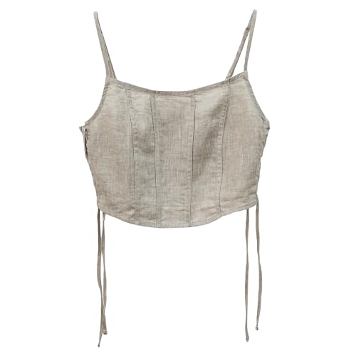 Bustier en pur lin Amazhiyu top court d'été à lacets chic - 5