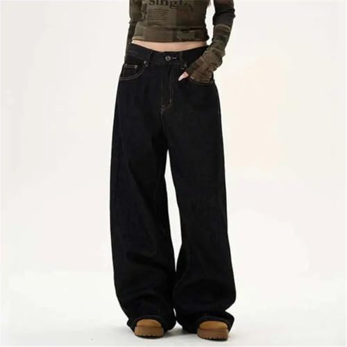 Men's American Style Denim Pants Solid Color Straight Trousers Wide Leg Loose Jeans3