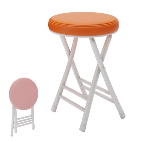 Tabouret de bar pliable portable – Siège en PU écrasé, design rond, idéal pour la cuisine, le petit déjeuner, la salle à manger, les bars à domicile – peu encombrant, facile à poser