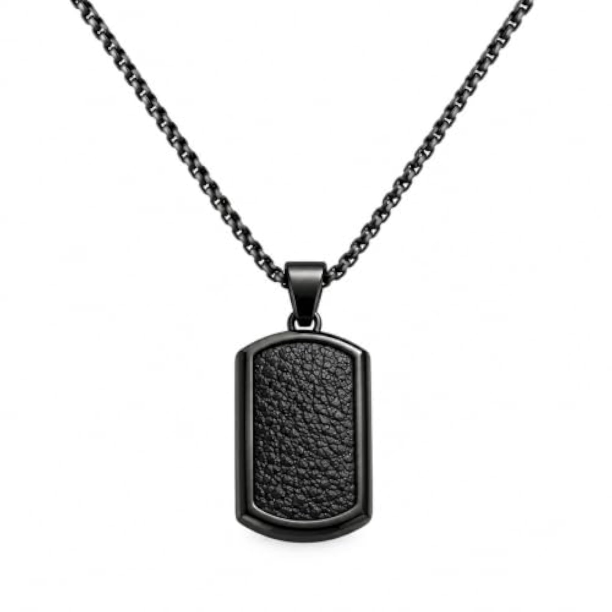 Men's Textured Vegan Leather Inlay Necklace, Minimalist Style