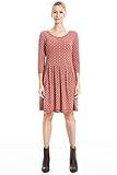 Max Studio Women's 3/4 Sleeve Fit and Flare Dress, Terracotta Hexagon N Square Panel, Medium