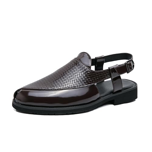 crazynekos Sandalias de punta cerrada para hombre con correa de hebilla ajustable, tacón de bloque, sandalias para negocios, caminar, conducir, oficina, zapatos de vestir, café, 38 2/3 EU