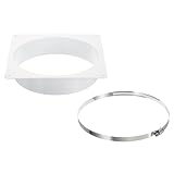 PATIKIL 8" Duct Connector Flange, Dryer Vent Wall Plate Square to Round Straight with Ducting Clamp for Air Heating Cooling Ventilation Exhaust Fan, White