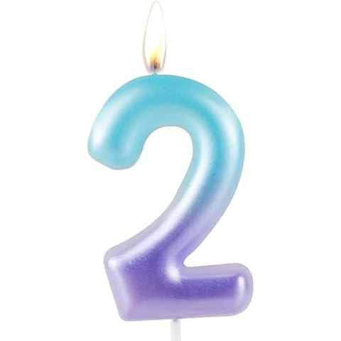 FUNCANDLE Blue Purple Birthday Candle Number 2 Candles,Happy 2nd Birthday Candles for Girls Cake Topper,Suitable Mermaid Themed Birthday Cake Topper Anniversary Party Decor Cover