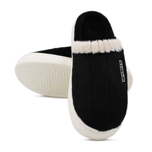 Image of VRITRAZ Men's Plush Winter Slippers | Soft Furry Lined Indoor Slides | Warm Comfortable Anti-Slip Home Footwear