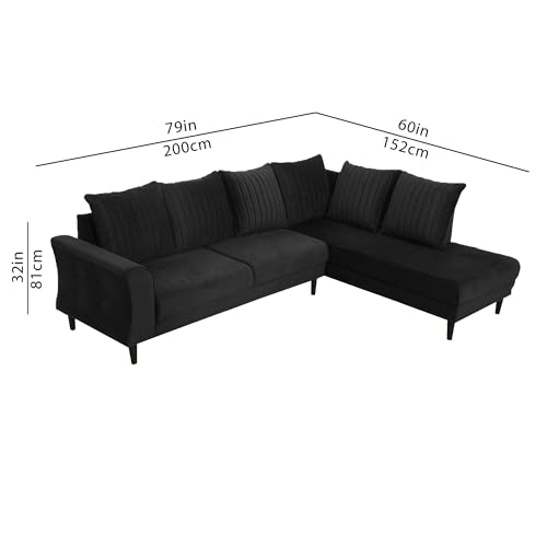 Image of Gratly RHS 4 Seater L Shape Sofa Set for Living Room (Black Colour) Premium Fabric Sofa