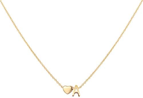 Initial Heart Necklace,18K Gold Plated Stainless Steel Tiny Heart Letter A Necklace Personalized Monogram Name Necklace for Women Girls