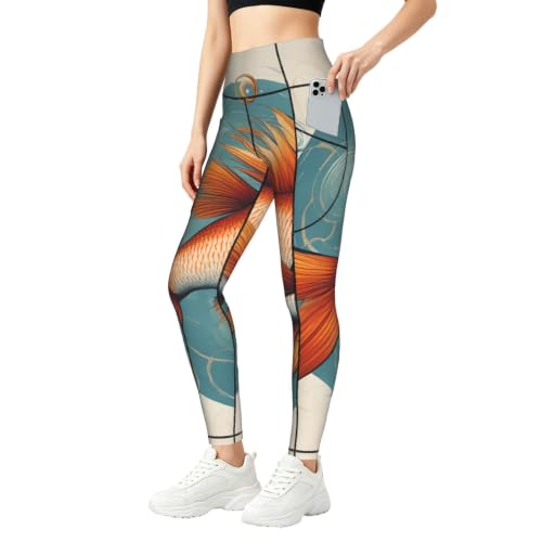 Leggings de peces transpirables con cintura alta para fitness de mujer