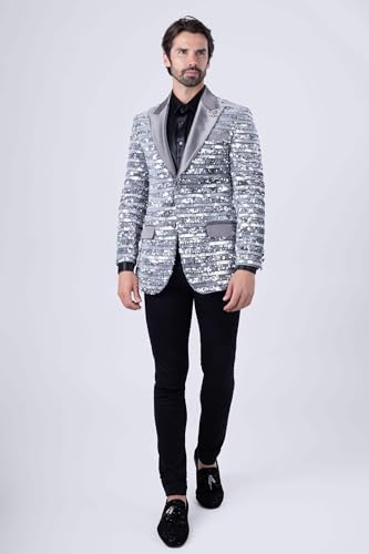 Barabas Men's Shiny Sequin Pattern Long Sleeve Blazer 4BL42 Black M2