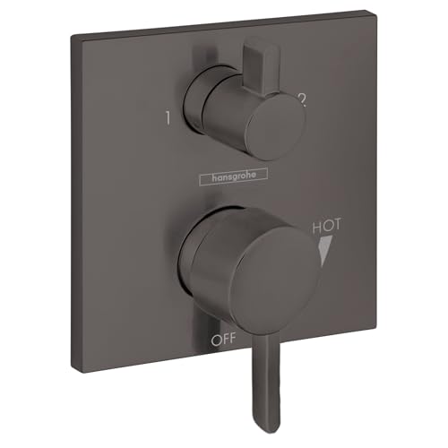 hansgrohe Ecostat Modern Pressure Balance Shower Valve Trim with Diverter in Brushed Black Chrome, 15862341