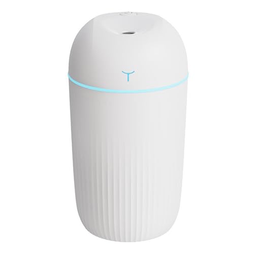 Mini USB Humidifier - Large Capacity, Ultra-Quiet 20dB, 2 Modes (Continuous/Intermittent) with Anti-Dry Burn & Night Light, Nano Mist for Room/Car/Office Desk (<10㎡) (White, 420ml)