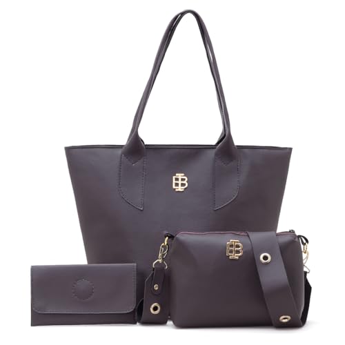 Kit Bolsa Feminina Sacola Grande 1 Bolsa Transversal e 1 Carteira 3 peças (Café)