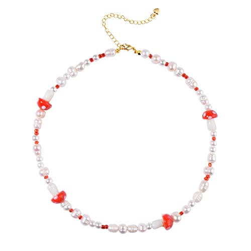Collier ras du cou perles d'eau douce véritables et perles de verre artisanales