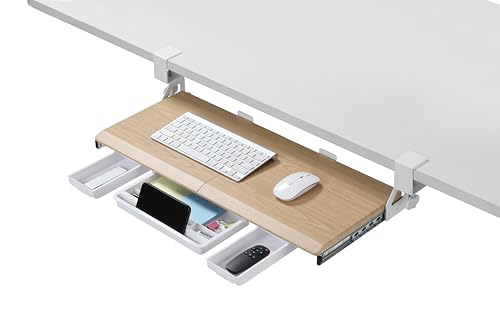 ETHU Desk Keyboard Tray Clamp-on Computer Keyboard and Mouse Slider Tray,Ergonomic Sliding 26.77' X...