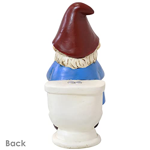 Sunnydaze 9.5" Cody The Funny Garden Gnome - Outdoor Gnome on The Throne Reading His Phone - Yard, Patio, Lawn, and Outdoor Decor
