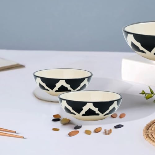 Image of Ceramic Bowl Set | 4-Piece Lightweight Crockery for Daily Use | Charcoal Black Ramen & Snack Bowls (75ml Each) | Elegant Microwave & Dishwasher Safe | Perfect Christmas & New Year Gift