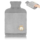 FORETOY Borsa Acqua Calda Peluche da 2L, Borsa dell'acqua Calda, Bottiglia di Acqua Calda in Gomma, Hot Water Bottle per Mano Piede Caldo, Crampi e Sollievo Dal Dolore