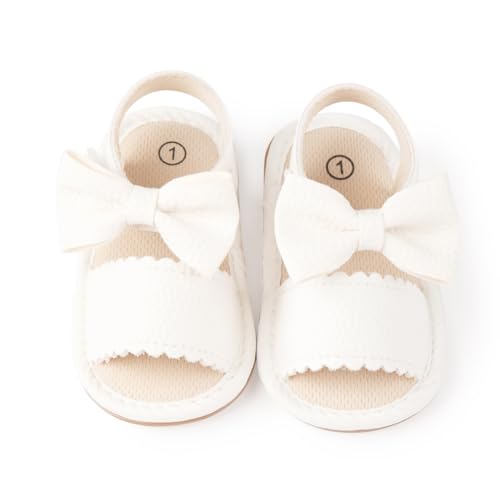 Image of HsdsBebe Baby Girls Sandals Bohemia Flower Bow Soft Sole Toddler First Walkers Beach Summer Shoes