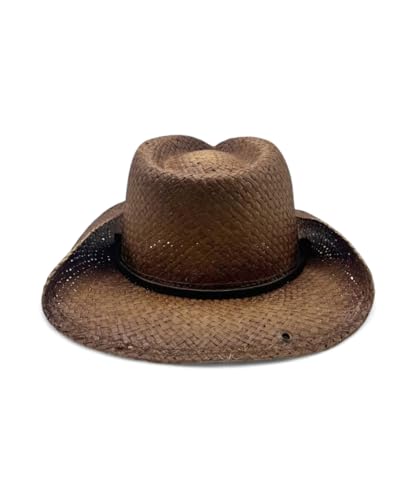 Peter Grimm Straw Round Up Cowboy Hat w/Leather Strap (Tea Stained)