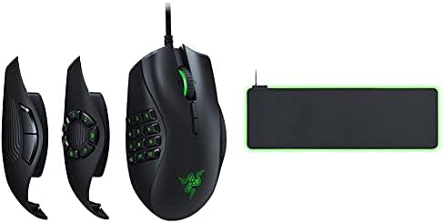 Razer Naga Trinity - MOBA / MMO Gaming Mouse (16,000 DPI 5G Optical Sensor, Up to 19 Programmable Buttons), Black & Goliathus Extended Chroma - Extra Large, Soft XXL Gaming Mouse Mat Black
