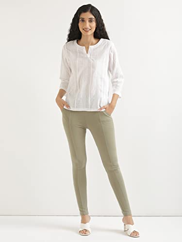 Image of SAADAA Women's Regular Fit High Rise 4-Way Stretchable Pants Yoga, Formal, and Regular Skinny High Waist Leggings 2 Deep Pockets Elastic Waistband Durable Interlock Stitching