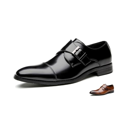 Men's Monk Strap Dress Oxford Shoes Classic Cap Toe Derby Shoes Leather Business Formal Shoes Breathable Wedding Shoes