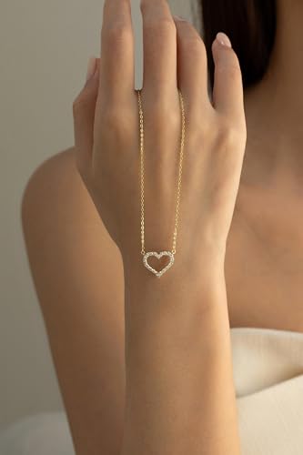 14k Gold Plated Cubic Zirconia Heart Necklace | Women's Heart Pendant Necklace (Sterling Silver)4